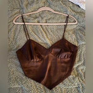 Stella Laguna Beach Chocolate Scarf Top with Lace Detailing